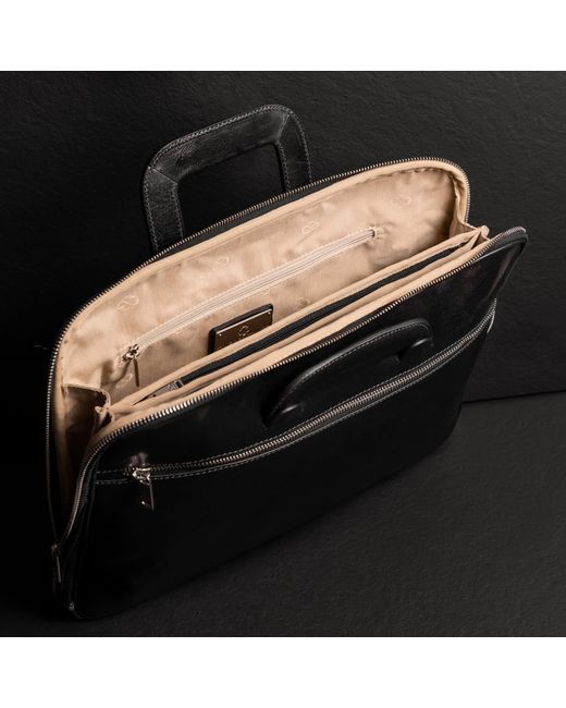 Time Resistance Black Leather Briefcase Laptop Bag