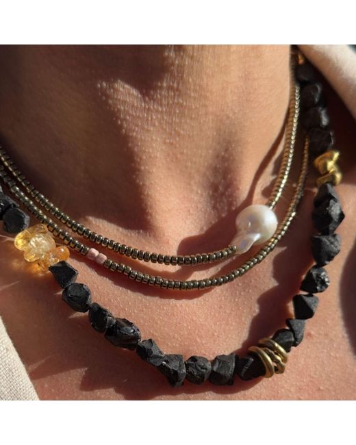 Rachel Nathan Metallic Neutrals Mini Beaded: Pyrite & Baroque Pearl Necklace