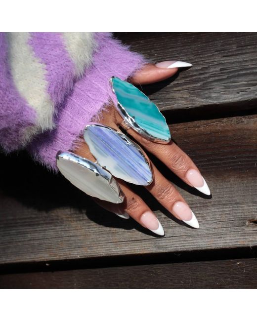 YAA YAA LONDON Sterling Silver Grande Blue Lavender Gemstone Adjustable Ring