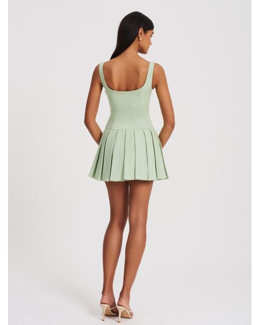 Miss Circle New York Green Tala Pistachio Sleeveless Pleated Preppy Mini Dress