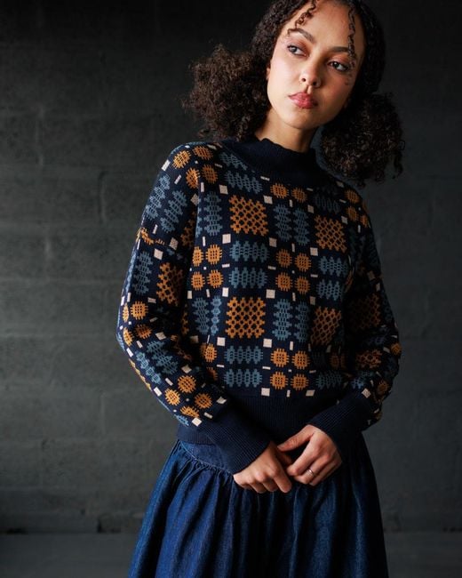 Mabli Blue Carthen Neat Cotton Pullover
