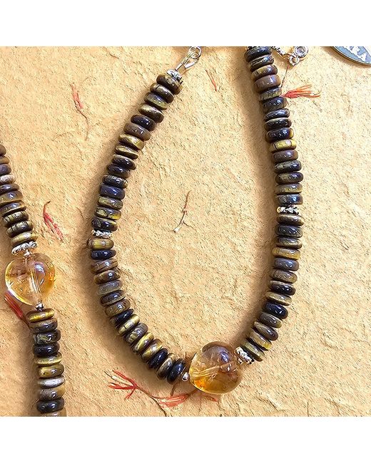 Farra Metallic Tiger-Eye With Heart Citrine Adjustable Bracelet