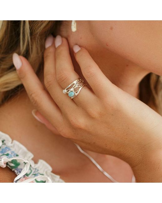 Isla Silver Gray Statement Larimar & Pearl Ring
