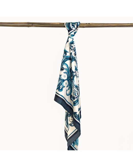 Lamberty Munich Blue Neutrals Majolica Italian Mulberry Silk Scarf