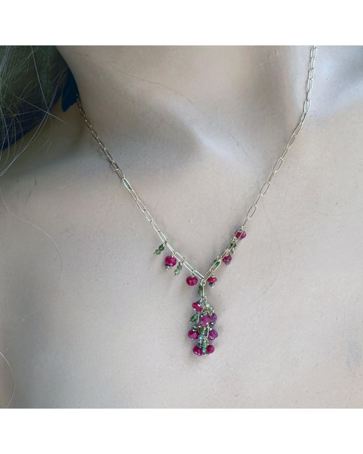 Lori Kaplan Design Metallic Holly Branch Ruby Necklace