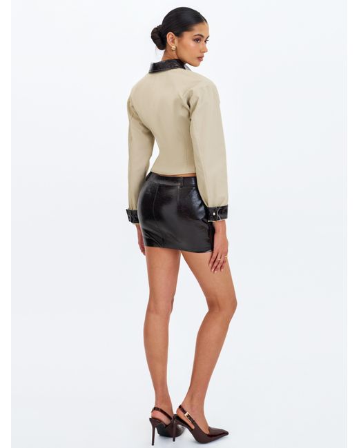 Miss Circle New York Black Vivian Mocha Faux Leather Low-Rise Mini Skirt