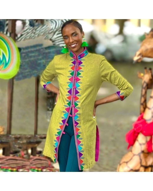 Beatrice von Tresckow Green Lime Nomad Verdon Linen Nehru Jacket