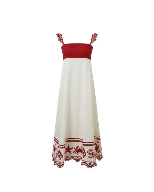 Pecanpepperpelican Crab & Shrimp Embroidered Midi Dress