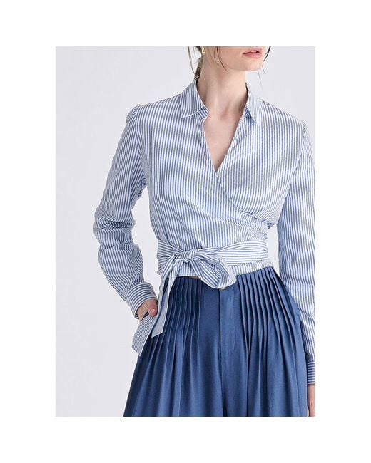Paisie Blue Side Tie Wrap Blouse