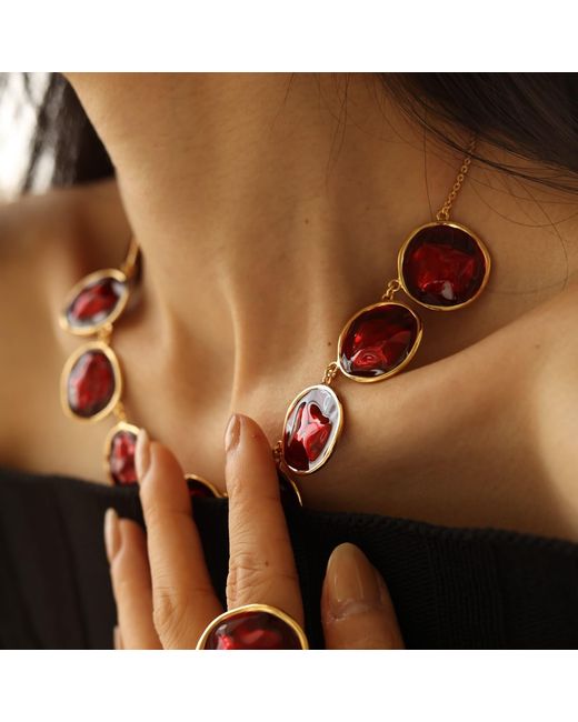 Retro Chic Red Enamel Ripple Necklace