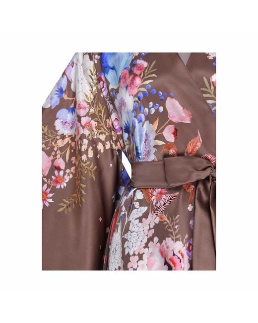 Meng Purple Chocolate Watercolour Flowers Silk Satin Wrap Dress
