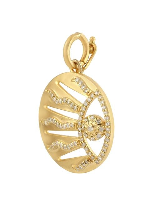 Artisan Metallic Diamond 14k Yellow Sun Burst Pendant Handmade Elegant Look