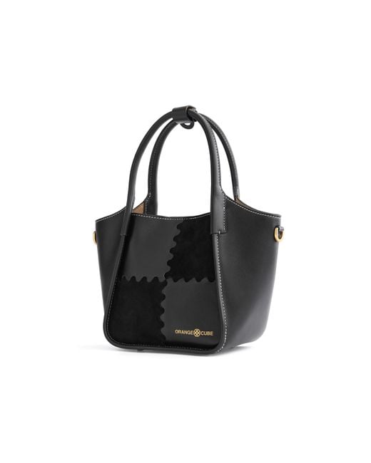 Orange Cube Black Square Stitch Basket Bag