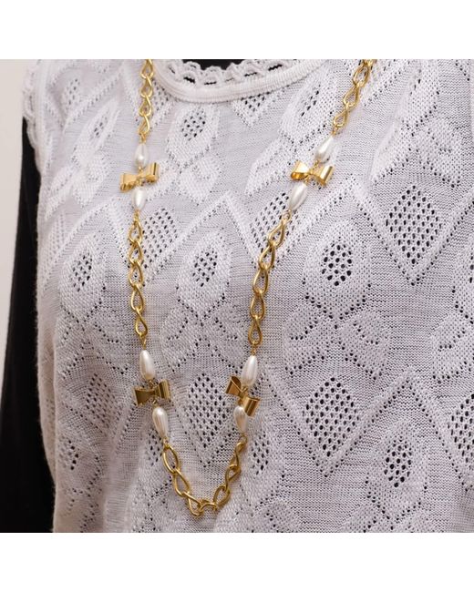 Caramel Vintage Jewellery Metallic Bow And Pearl Link Necklace