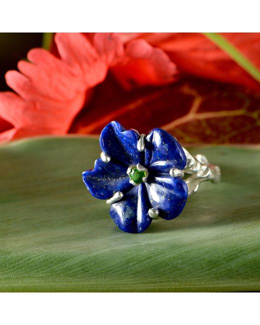 Emma Chapman Jewels Blue The Rosa Lapis Lazuli Flower Ring