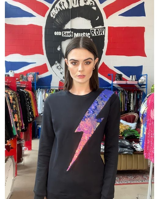 Any Old Iron Black Iridescent Oil Slick Reversible Sequin Lightning Sweatshirt
