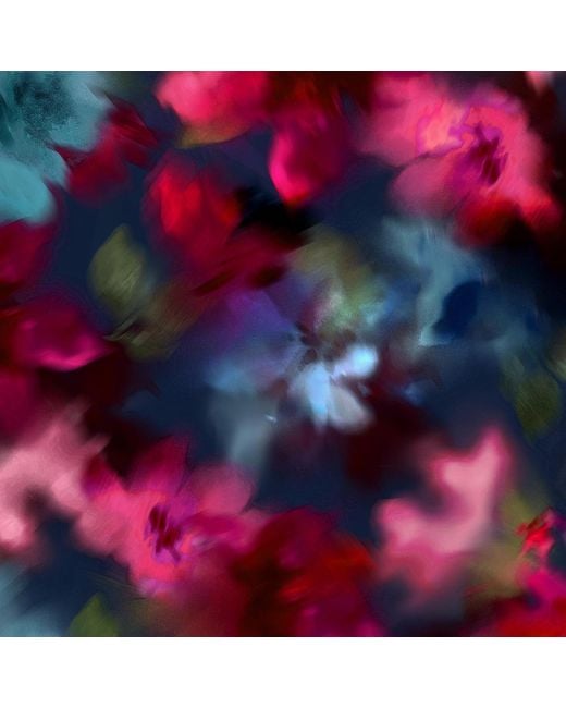 Alie Street London Red Leoni Silk Wool Scarf Moonlit Florals