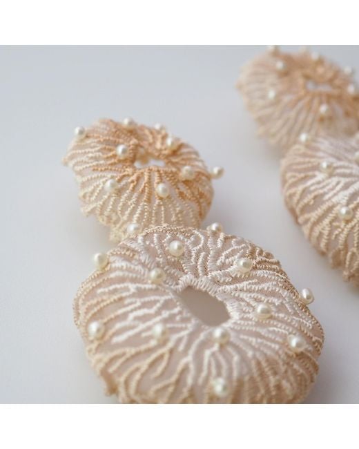 Nana Watanabe Natural Coral Egg Pearl Embroidered Earrings