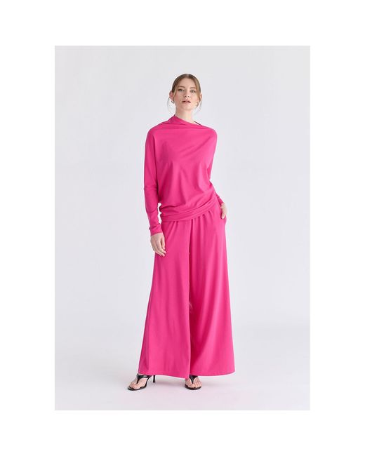 Paisie Pink Asymmetric Draped Lyocell Jersey Top