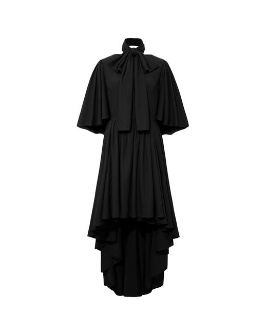 Femponiq Black Bow Tie Neck Cape Sleeve Maxi Dress