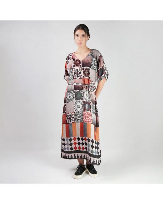 DHARA SHETH DUBAI Brown Celestial Tesserae Mosaic Print Long Cotton Kaftan Dress