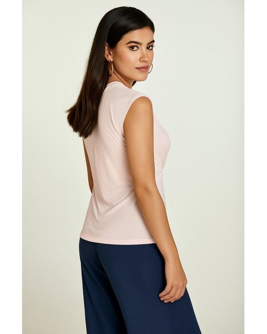 Conquista Pink Pale Rose Sleeveless V-Neck Fitted Top – Soft Viscose-Blend Fabric