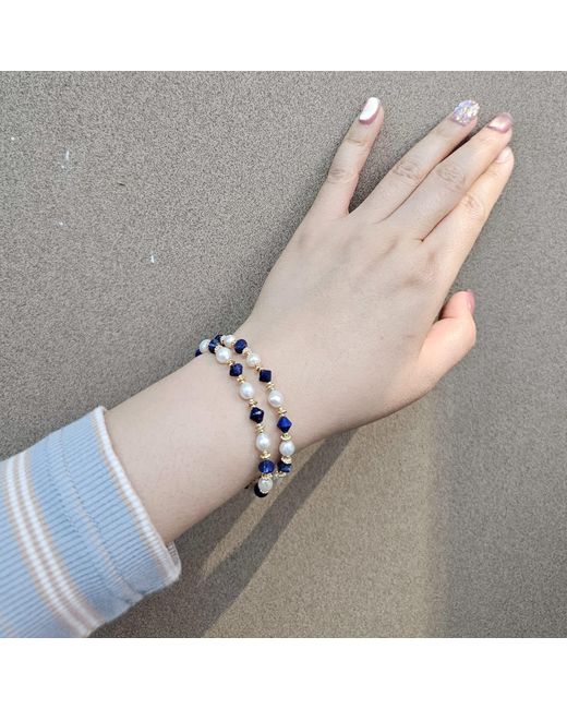 Farra Metallic Lapis With Freshwater Pearls Choker Necklace