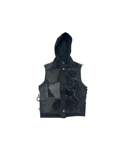 Zasta Studio Blue Shredded Couture Sleeveless Jacket With Hoody