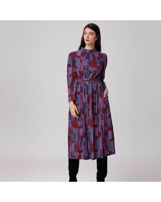 Smart and Joy Purple Geometric Print Viscose Midi Shirt Dress