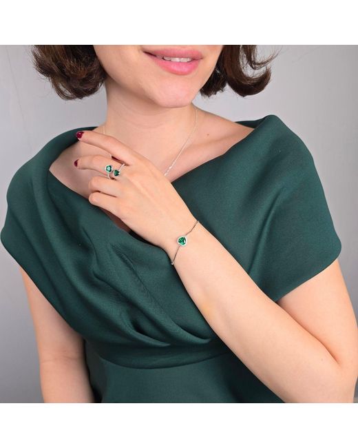 Harfi Green Double Heart Emerald Heart May Birthstone Adjustable Ring