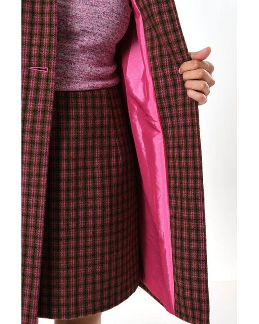 Louche Red Dryden Wyoming Check Faux Fur Collar Coat