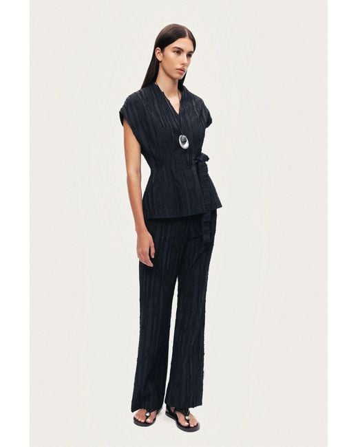 Nocturne Black Textured Belted Vest