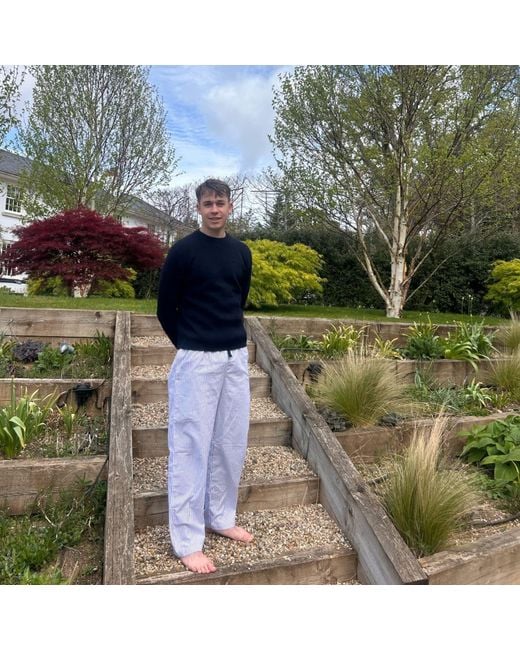 Lounge Blue Organic Cotton Loungewear Trousers-Pants And Striped Design for men