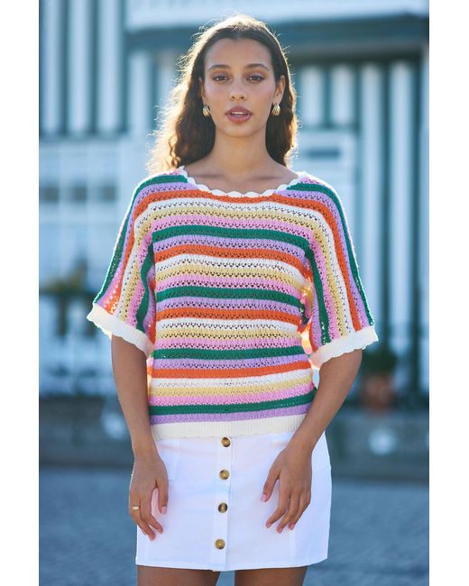 Yumi' Red Multicolour Batwing Crochet Top