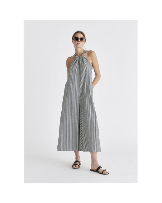 Paisie Gray Striped Halterneck Cotton Jumpsuit