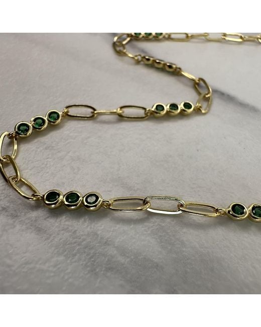 Clemence Wren Metallic Triple Emerald Gemstone Necklace Chain