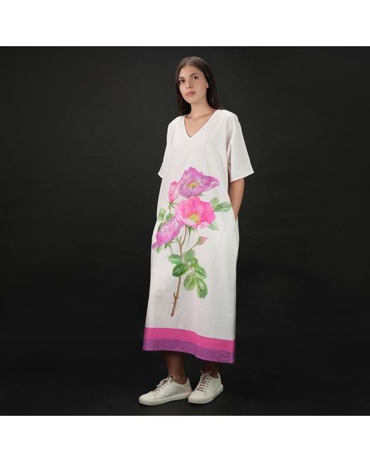DHARA SHETH DUBAI Pink Roséa Rose Print Long Cotton Kaftan Dress