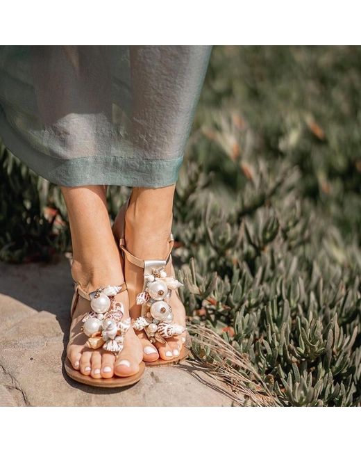 Sibylla Delphica Blue Leather Sandals With Shells