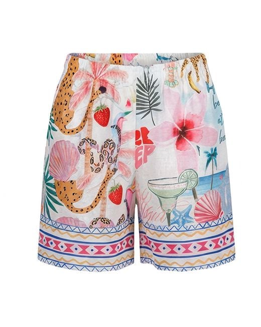 LOVEIST STORE Red Nancy Tropical Print Shorts – Lightweight Summer Resort Wear