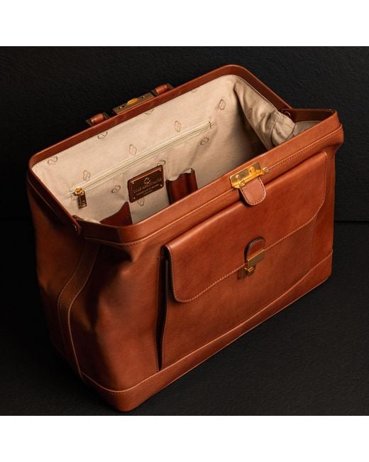 Time Resistance Brown Italian Cognac Leather Doctor Bag For