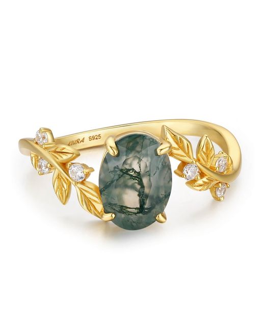 Azura Jewelry New York Metallic Between The Leaf Oval Moss Agate Ring Vermeil