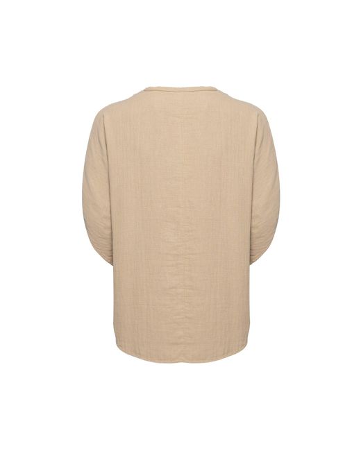 Monique Store Natural Bohemian Round Neck Bell Sleeve Linen Shirt Camel for men