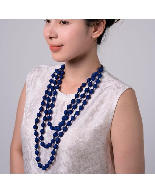 Silk and Bears Blue Cobalt Hand-Knotted Silk Bead Necklace – Triple Strand