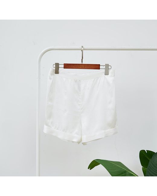 Soft Strokes Silk White Pure Mulberry Silk High-Waisted Shorts