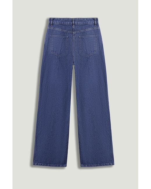 Nocturne Blue Eyelet Detail Wide-Leg Denim Pants