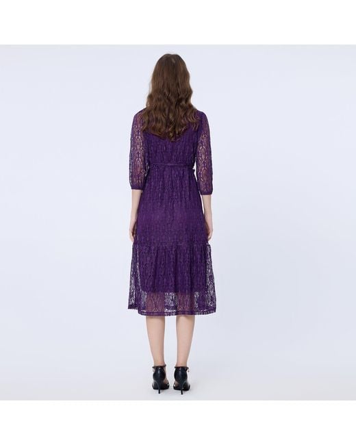 Smart and Joy Purple Fit-And-Flare Lace Dress