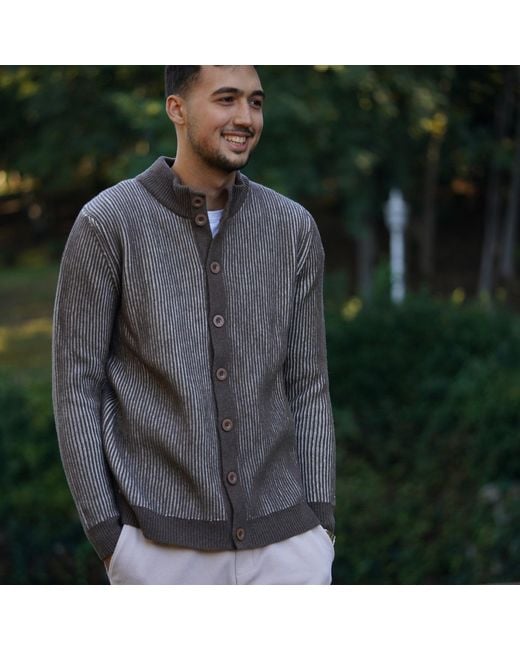 Nuvv Collection Brown Striped Milano-Stitch Cardigan – Premium Italian Wool Blend for men