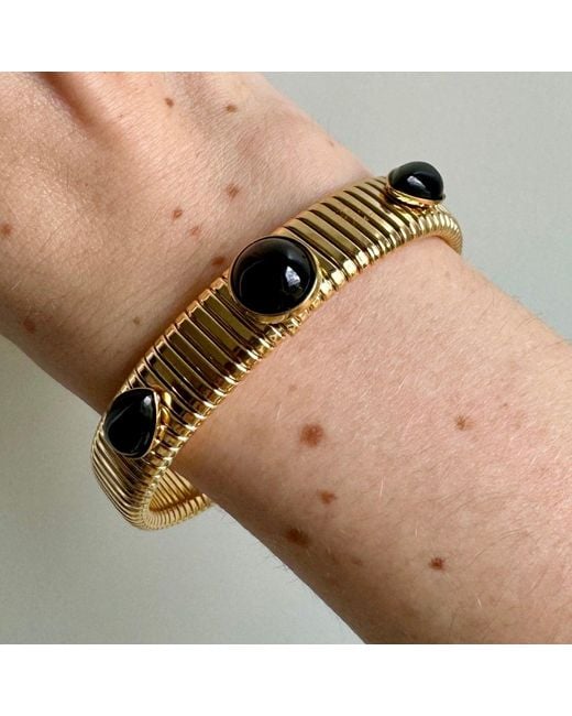 Laura Gray Metallic Round & Pear Shaped Onyx Omega Bracelet