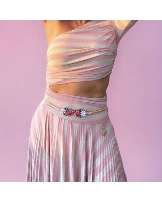 DAMAPREZIOSA Multicolor Slim Belt With Daisy Bouquet Crystal Buckle