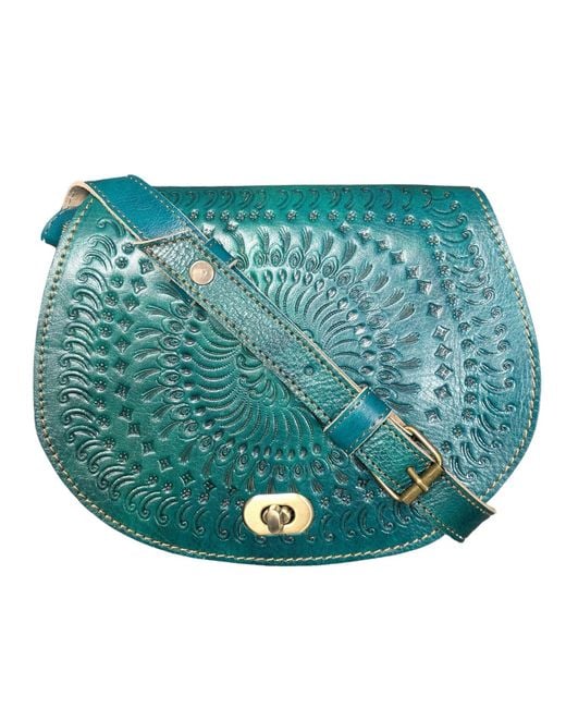 Berber Leather Green The Temara Embossed Saddle Bag for men